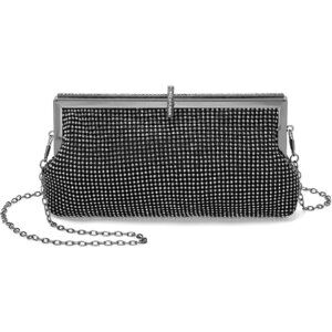 🆕Women Black Polyester Crystal Rhinestone Evening Clutch Purse Crossbody Bag